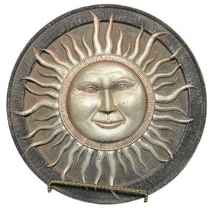 Celestial Sun Outdoor Wall Art Plaque Hanging Garden Sculpture Cast Cement Heavy